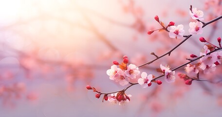 Beautiful blooming sakura tree branch with pink flowers in spring