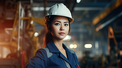 Portrait of an asian female engineer working in a factory