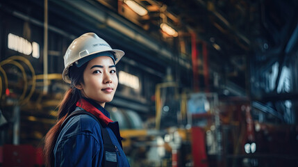 Portrait of an asian female engineer working in a factory