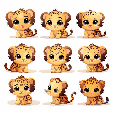 Cute tiger cartoon collection isolated on white background. Vector illustration.