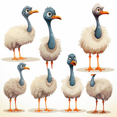Obraz premium Set of emu birds isolated on white background. Vector illustration.