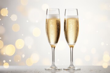 Light festive glass of champagne on bokeh background
