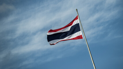Thailand national flag against to blue sky