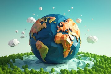 low poly earth globe illustration. World Environment Day - obrazy, fototapety, plakaty