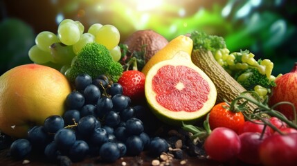 Naklejka na ściany i meble Fresh and colorful assortment of fruits and vegetables