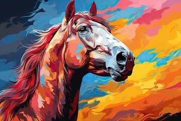 Fototapeta na wymiar Horse Stare in Color Pop Art