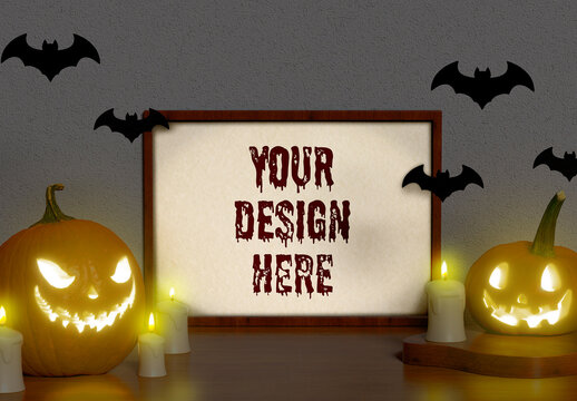 Horizontal Frame with Halloween Decoration Mockup