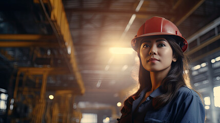 Portrait of an asian female engineer working in a factory