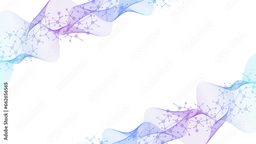 Poster molecular abstract structure background. scientific illustration with molecule dna. medical, science