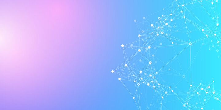 Digits abstract background with connected line and dots, wave flow. Digital neural networks. Network and connection background for your presentation. Graphic polygonal background illustration.