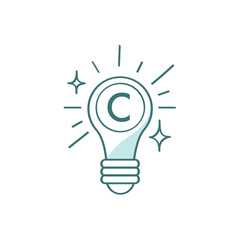 Copyright, trademark. Intellectual property. light bulb,  idea. Vector icon on a white background.