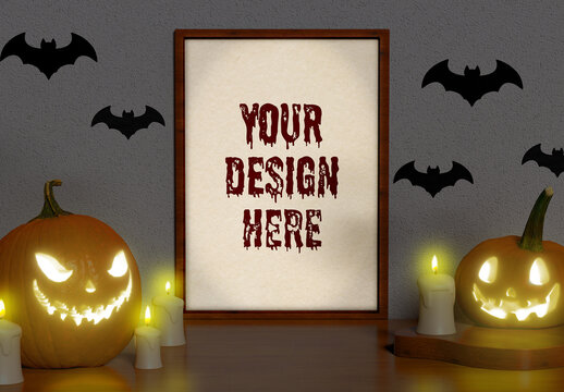Vertical Frame with Halloween Decoration Mockup