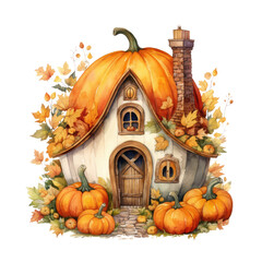 watercolor autumn pumpkin house clipart