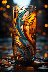 Fototapeta na wymiar An artistic rendering of an abstract geometric beer cup, showcasing a combination of clean lines and bold shapes. 