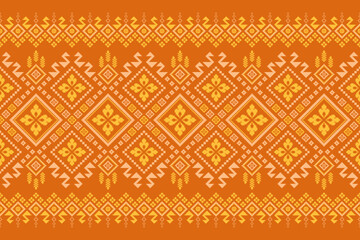 Orange vintages cross stitch traditional ethnic pattern paisley flower Ikat background abstract Aztec African Indonesian Indian seamless pattern for fabric print cloth dress carpet curtains and sarong