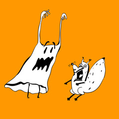 Illustration of cute ghost and funny squirrel