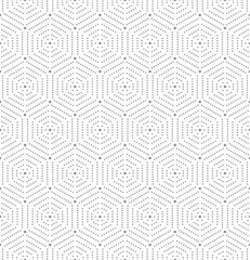 Geometric repeating vector ornament with hexagonal dotted elements. Geometric modern dotted light ornament. Seamless abstract modern pattern - 662658951