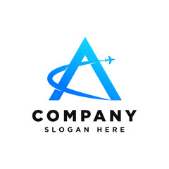 letter A and plane logo icon and vector