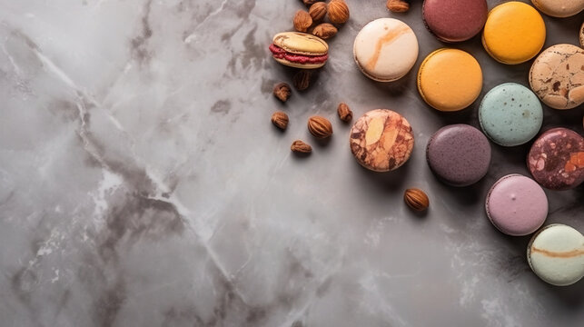 minimalistic background with macarons, top view with empty copy space