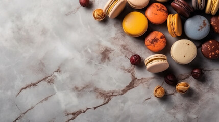 minimalistic background with macarons, top view with empty copy space