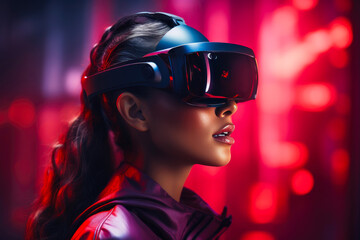 Digital Enchantment: Cyber Neon Portrait of a VR Pioneer