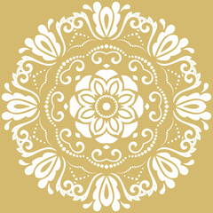 Elegant vintage vector round yellow and white ornament in classic style. Abstract traditional ornament with oriental elements. Classic vintage pattern