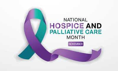 National Hospice and Palliative Care Month design with purple and teal ribbon. Vector illustration - obrazy, fototapety, plakaty