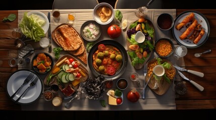 Obraz na płótnie Canvas A beautifully arranged feast on a rustic wooden table