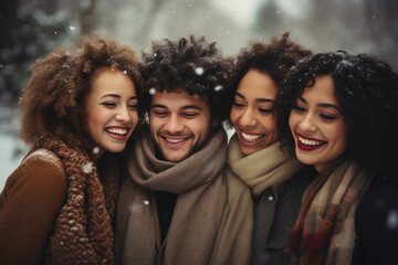 Fototapeta premium Smiling Multicultural Friends Enjoying Holiday Season