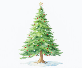 Watercolor Christmas card with a Christmas tree on a white background