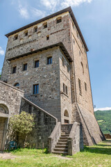 Fototapeta na wymiar A glimpse of the ancient Malaspina Dal Verme castle in Bobbio, Italy