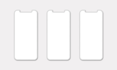 Smartphone mockup. Modern smartphone design with blank screen. Device front view. Vector 3d modern