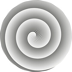 Looped swirl black spiral on transparent background. Circular hypnotic illustration. Element of graphic design. Striped round banner. Optical illusion banner. 