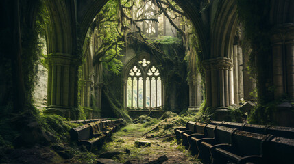 Fototapeta na wymiar Church old forest abandoned