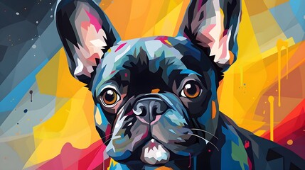 A closeup colorful digital painting of a French bulldog - Generative AI
