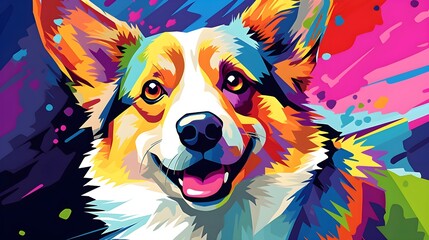 A closeup colorful digital painting of a Pembroke Welsh corgi dog - Generative AI - obrazy, fototapety, plakaty