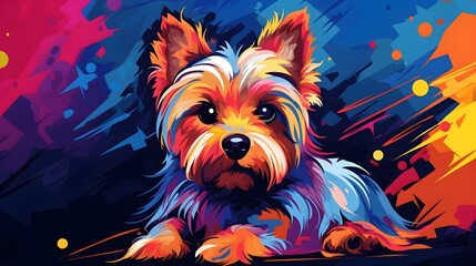 A closeup colorful digital painting of a Yorkshire terrier dog - Generative AI - obrazy, fototapety, plakaty