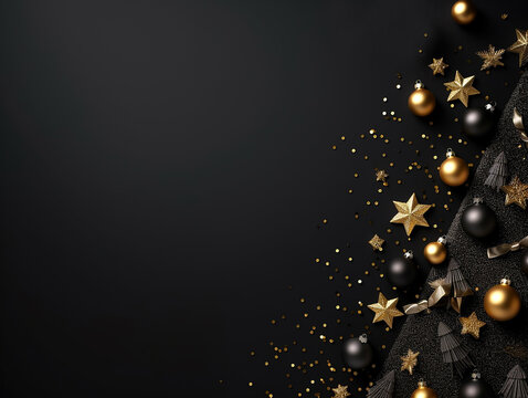 Minimalist Christmas card in black and gold colors