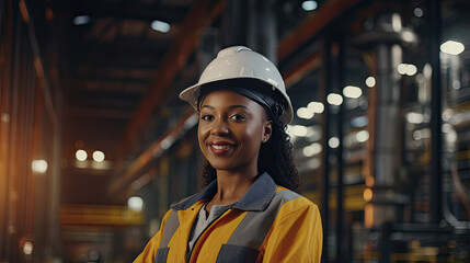 Portrait of a black female engineer working in a factory