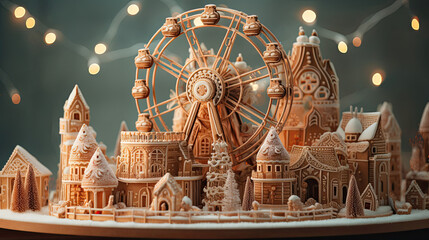 Gingerbread Characters on a Towering Ferris Wheel