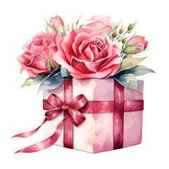 Birthday gift box and rose Illustration, Generative Ai