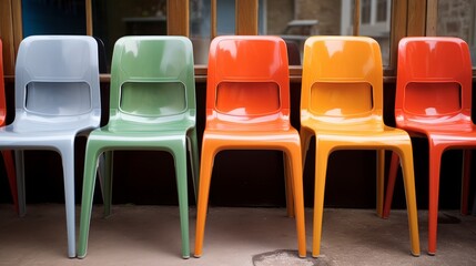 Colorful  retro plastic chairs. Generative AI