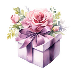 Birthday gift box and rose Illustration, Generative Ai