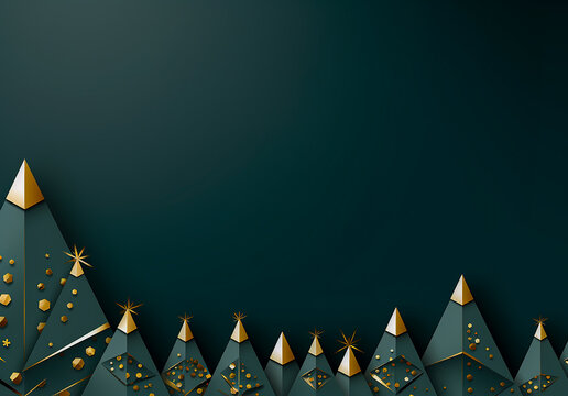 Minimalist Christmas card in green and gold colors