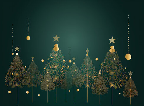 Minimalist Christmas card in green and gold colors