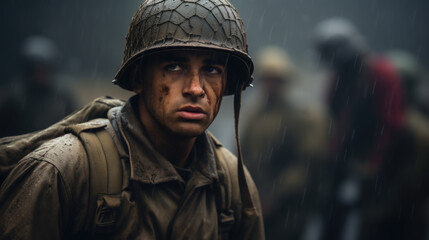 Naklejka premium World War 2 Soldier Portrait. War.