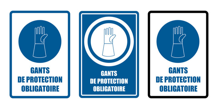 gants de protection obligatoire equipement s&eacute;curit&eacute; travail EPI icones rond bleu