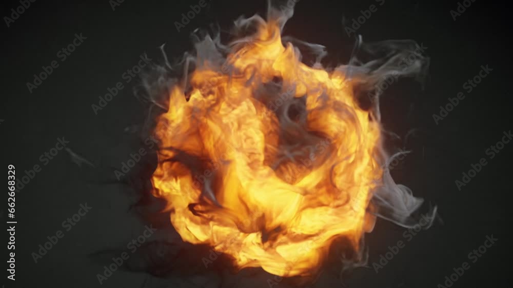 Fototapete bright fireball with swirling smoke and flames. 3d rendering loop animation 4k