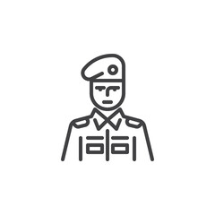 Army soldier with beret hat line icon