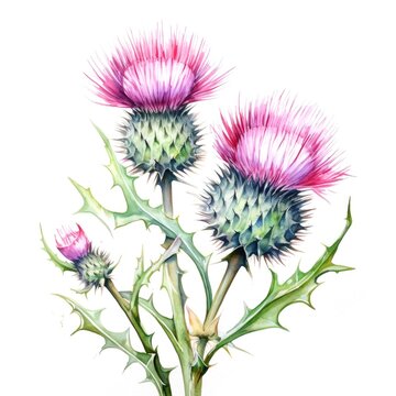 watercolor thistle illustration on a white background.
